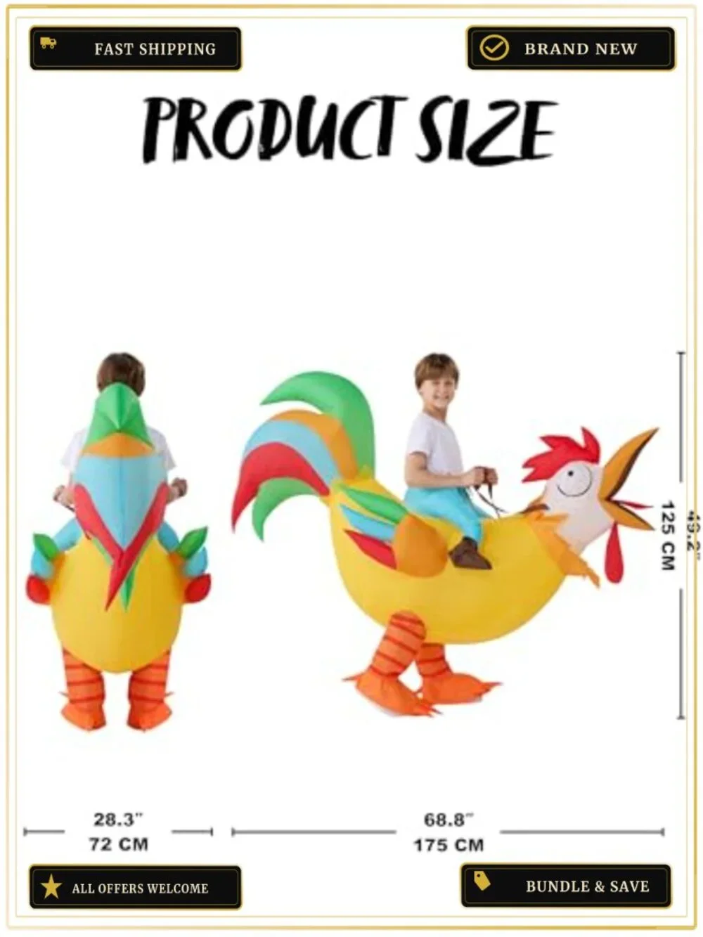 Kids Inflatable Rooster Costume Riding Ride-On Blow Up Suit Halloween